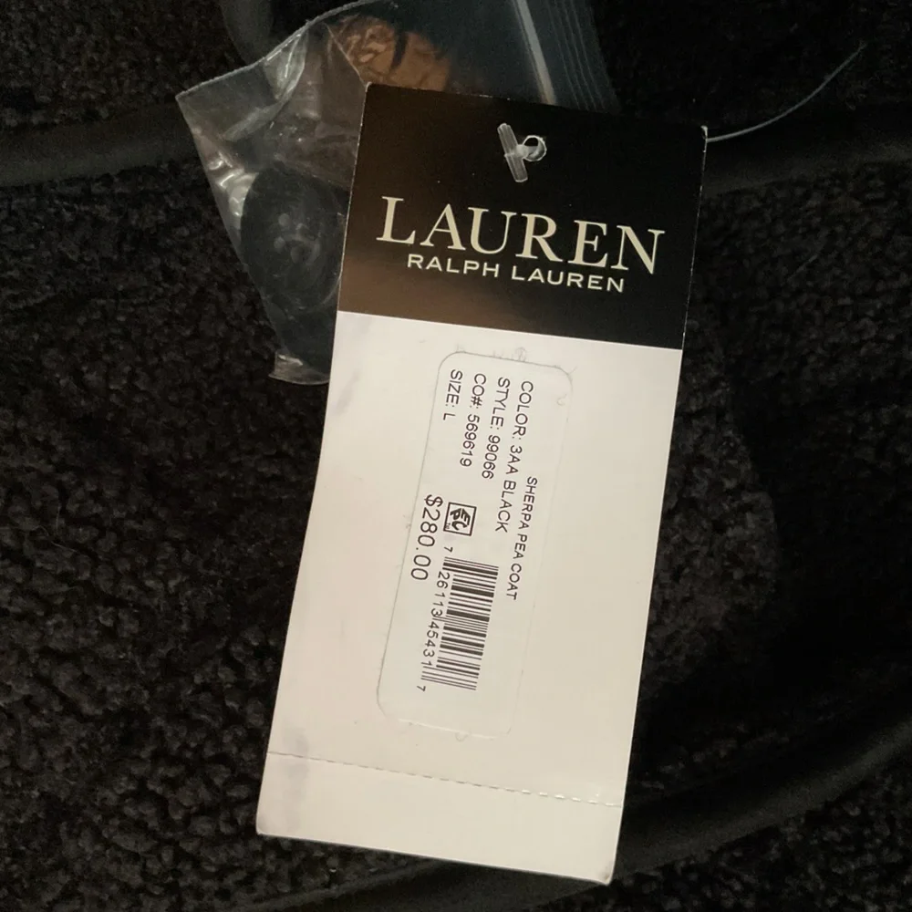 Lauren Ralph Lauren Faux Shearling Pea Coat - Black, Large, New - Picture 8 of 10